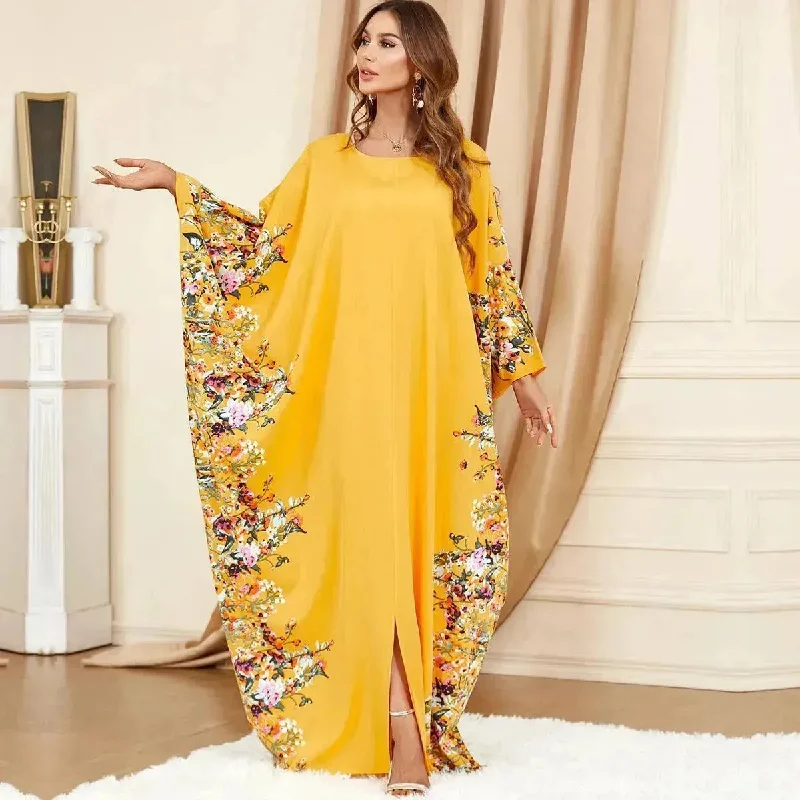 Yellow Bat Sleeve Plus Size Buba Abaya Middle East Women Dress Tunics Fashionable trendy