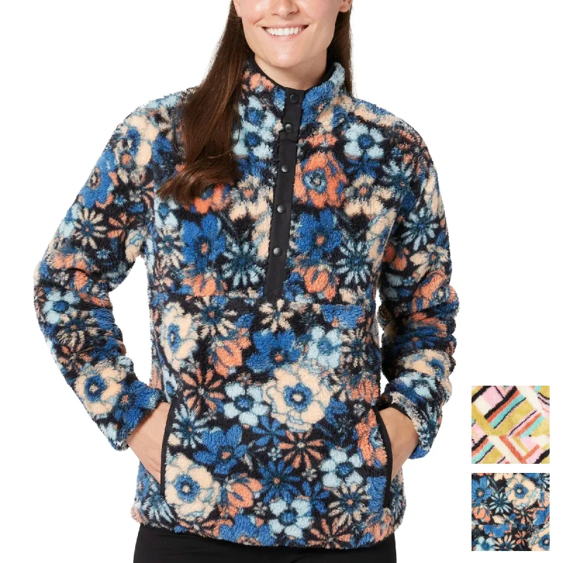 Hurley Women's Snap Super Soft Plush Fleece Sweatshirt Pullover Top Boat Neck Sweater