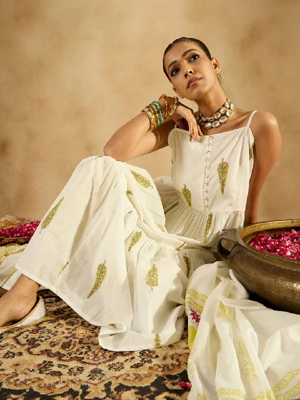 Women White Printed A-Line Kurta Trousers With Dupatta Set Trousers Exclusive Limited Women White Printed A-Line Kurta Trousers With Dupatta Set Trousers Exclusive Limited