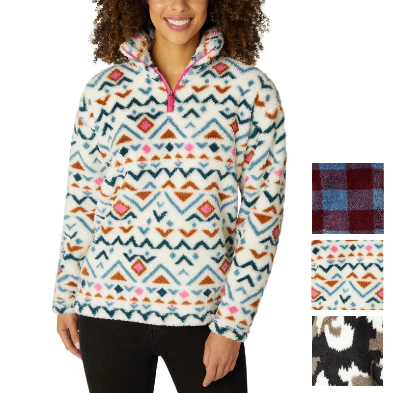 Eddie Bauer Women's Ultra Soft Plush Fleece Quarter Zip Sweatshirt Aztec Print Pullover Top Lapel Neck Sweater Eddie Bauer Women's Ultra Soft Plush Fleece Quarter Zip Sweatshirt Aztec Print Pullover Top Lapel Neck Sweater