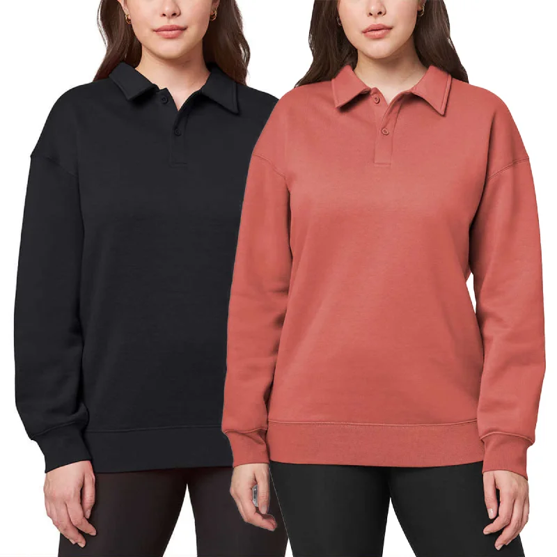 Mondetta Women's Collared Relaxed Fit Soft Fleece Sweatshirt Pullover Top Honey Neck Pullover Mondetta Women's Collared Relaxed Fit Soft Fleece Sweatshirt Pullover Top Honey Neck Pullover