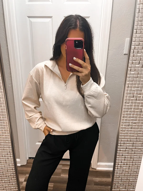 Scuba Pullover- Heather Beige Open Neck Pullover