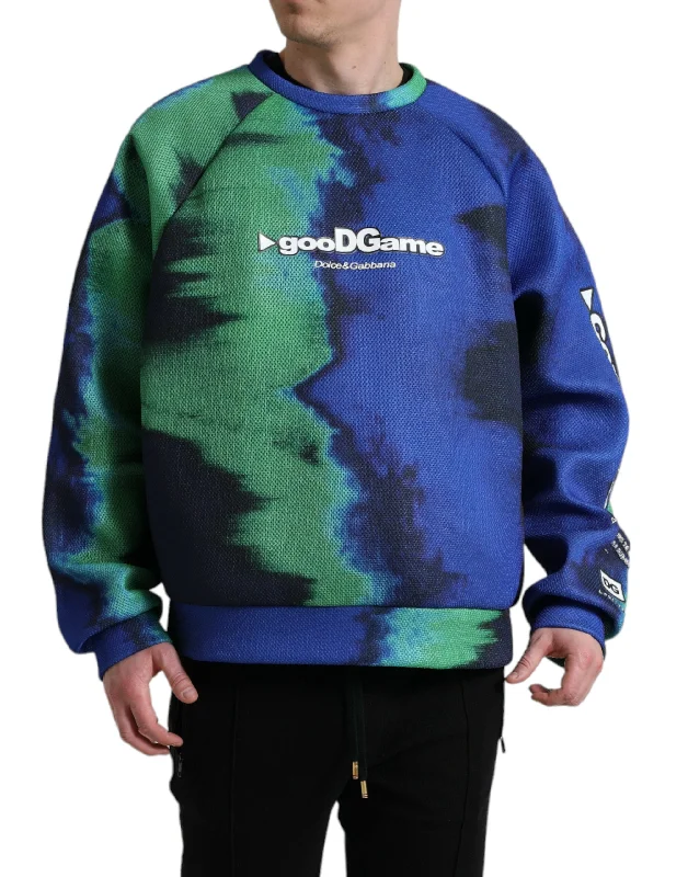 Multicolor Graphic Crew Neck Pullover Sweater Ruffled Neck Pullover