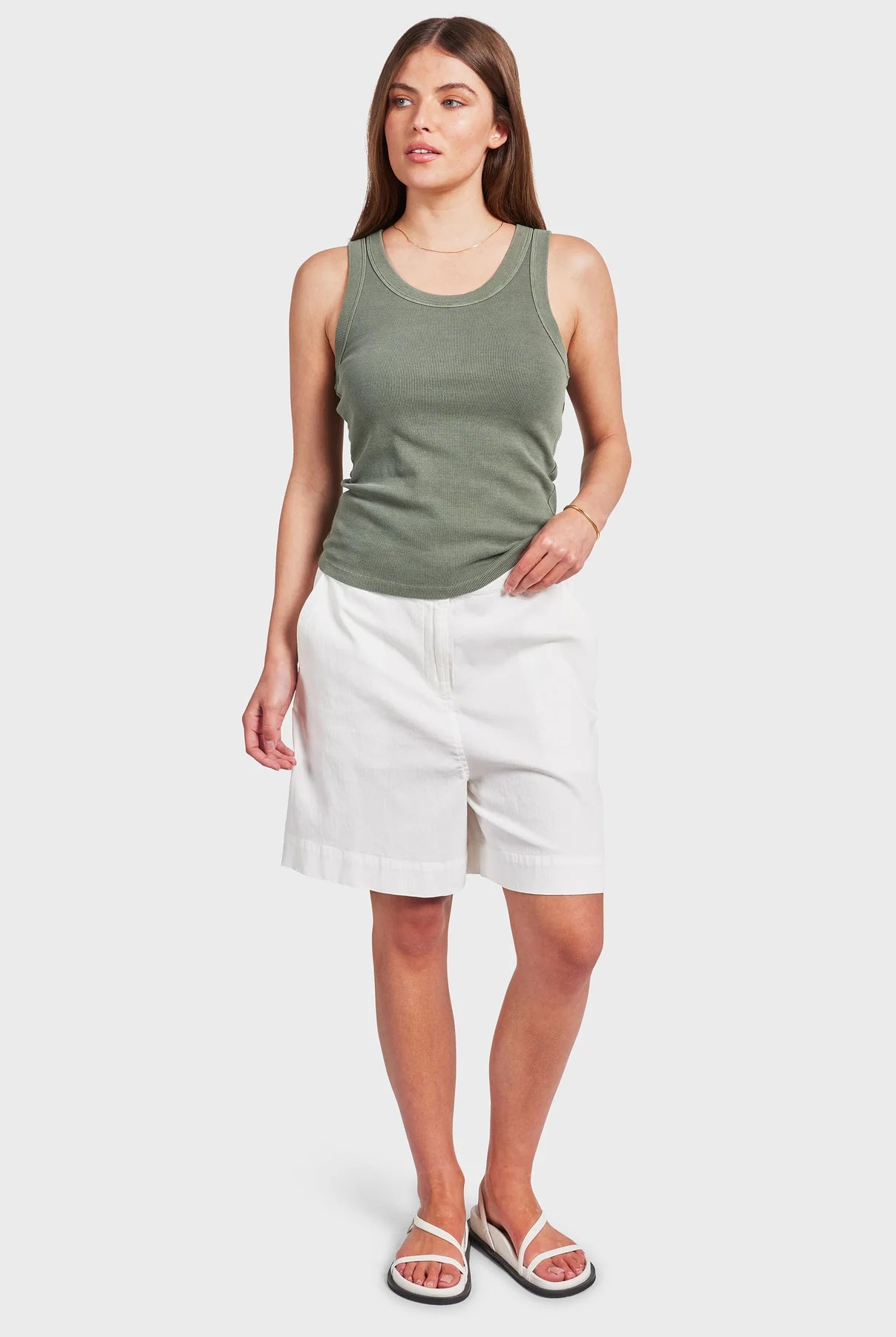 Essential Rib Tank in Oil Olive spandex blend tank