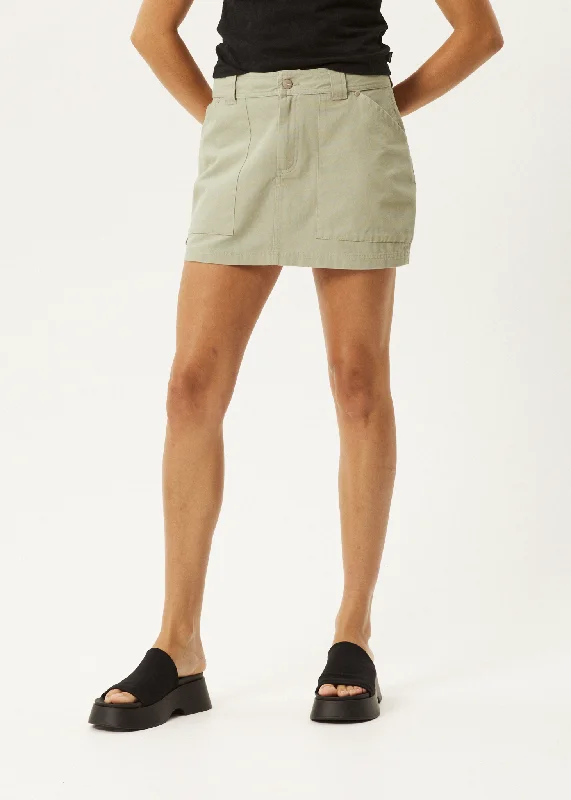 AFENDS Womens Lexi - Cargo Mini Skirt - Eucalyptus linen skirt natural
