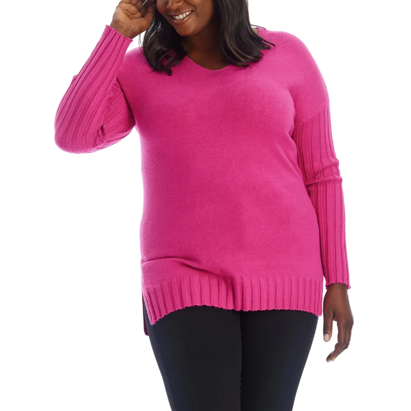 Adyson Parker Women's V-Neck Pullover Soft Knit Tunic Top Sweater Kimono Neck Pullover