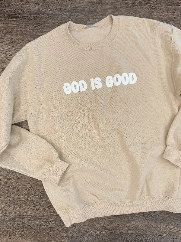 God Is Good Beige Sweatshirt Hoodie with Bell Sleeves Flared Feminine
