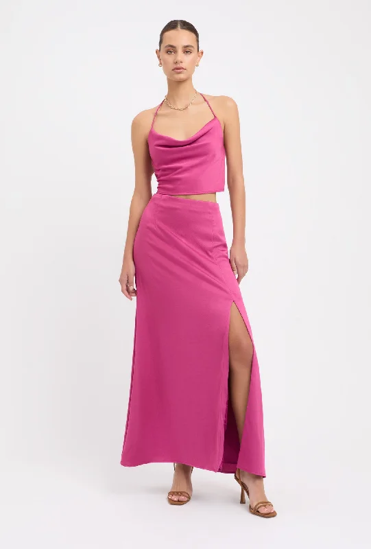 Milan Split Midi Skirt button skirt front