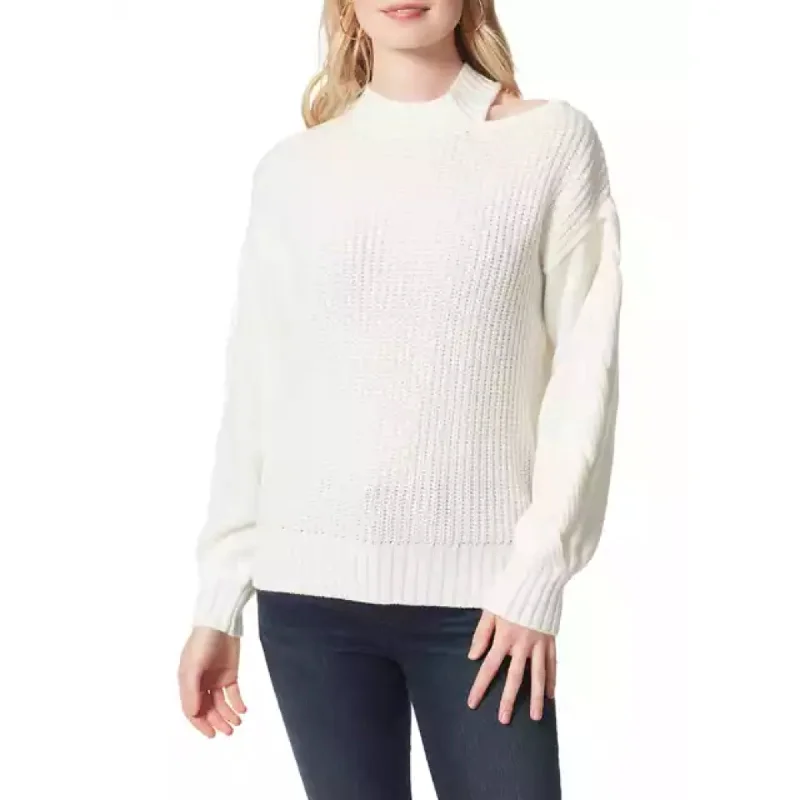 Jessica Simpson Women's Long Sleeve Cut Out Shoulder Pullover Sweater Solo Sleeve Pullover