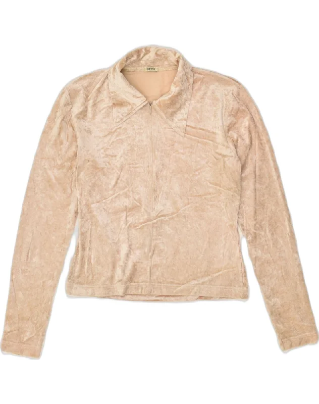 ONYX Womens Crop Pullover Shirt UK 12 Medium Beige Acetate Jewel Neck Pullover
