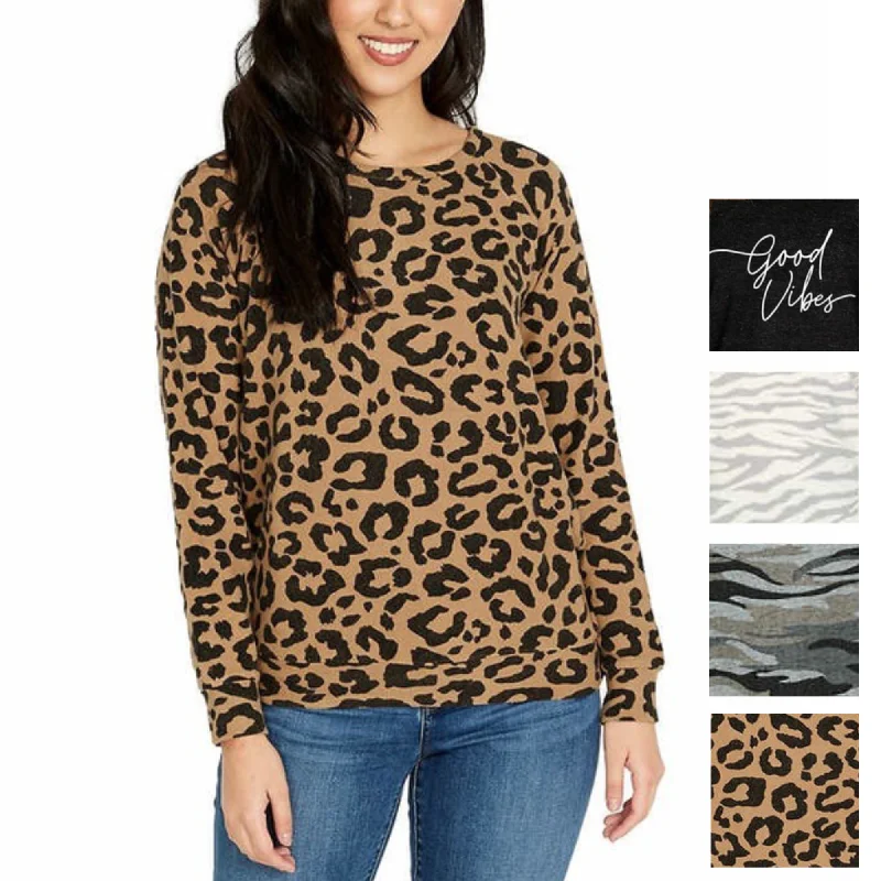 Buffalo David Bitton Women's Ultra Soft Leopard Print Cozy Pullover Top Scalloped Neck Pullover Buffalo David Bitton Women's Ultra Soft Leopard Print Cozy Pullover Top Scalloped Neck Pullover