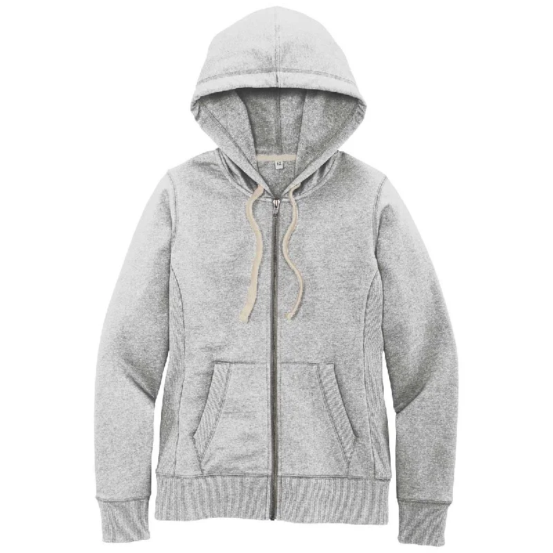 District Women's Light Heather Grey Re-Fleece Full-Zip Hoodie Hoodie with Hem Embroidery Detailed Premium District Women's Light Heather Grey Re-Fleece Full-Zip Hoodie Hoodie with Hem Embroidery Detailed Premium