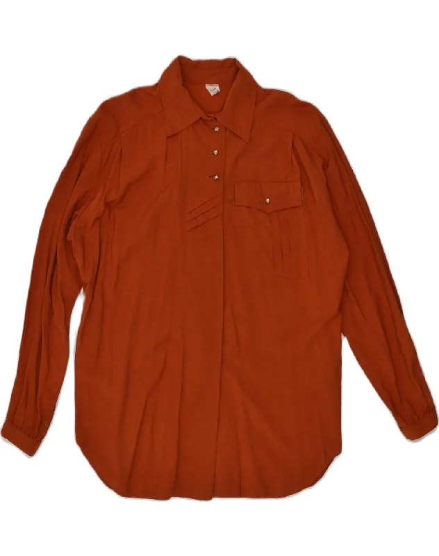 VINTAGE Womens Long Sleeve Pullover Shirt Blouse UK 14 Medium Orange Cold Shoulder Design VINTAGE Womens Long Sleeve Pullover Shirt Blouse UK 14 Medium Orange Cold Shoulder Design