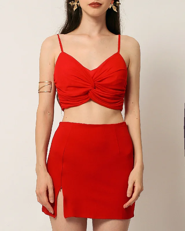 Sorana Mini Bodycon Skirt in Red a-line skirt cut