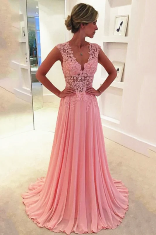 Bridelily V-neck Pink 2019 Long Prom Dresses Elegant Popular Evening Dress CE043 Tunics Leisure comfortable