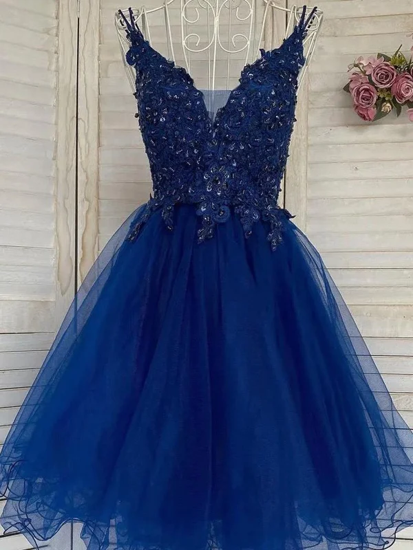 V Neck Blue Tulle Lace Short Prom Dresses, V Neck Blue Tulle Lace Short Formal Evening Dresses Off-the-shoulder Bohemian Festive V Neck Blue Tulle Lace Short Prom Dresses, V Neck Blue Tulle Lace Short Formal Evening Dresses Off-the-shoulder Bohemian Festive