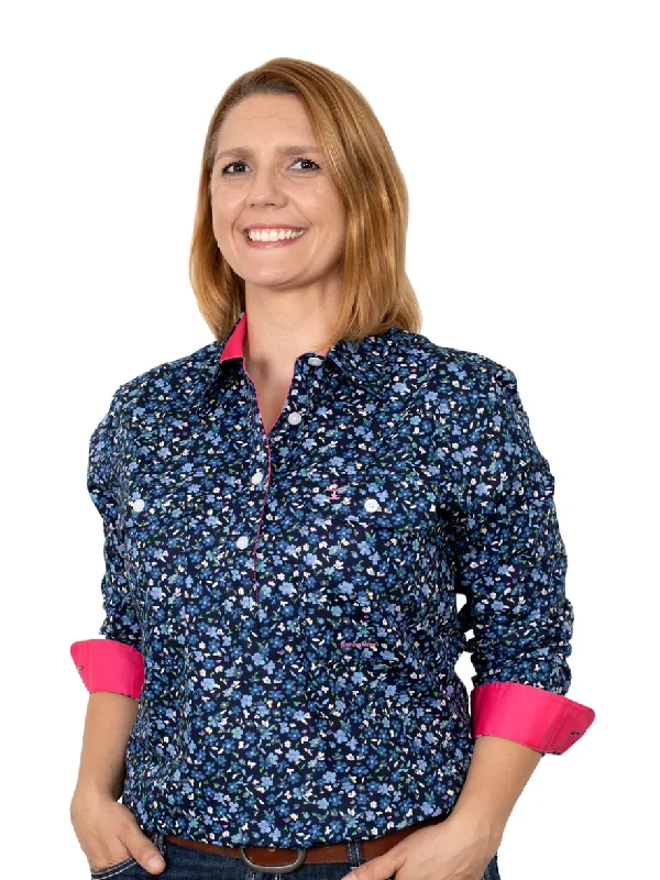 LADIES JUST COUNTRY GEORGIE 1/2 BUTTON WORKSHIRT Welt Pockets Slit Pockets Flap Pockets