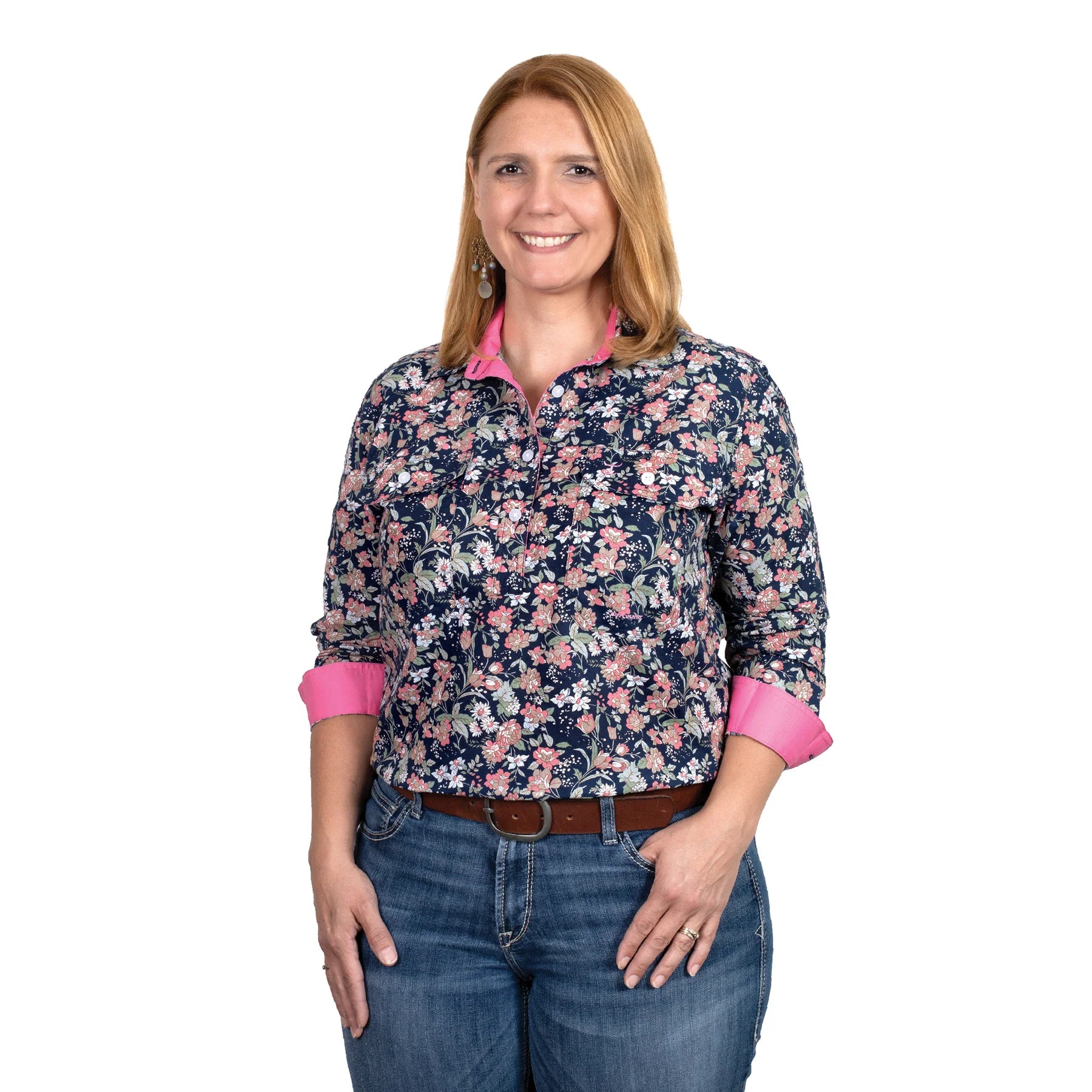 LADIES JUST COUNTRY GEORGIE 1/2 BUTTON WORKSHIRT Jersey Fabric Tulle Fabric Batik Fabric